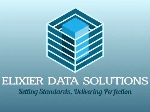 Logo of Elixier Data Solutions with tagline 'Setting Standards, Delivering Perfection'.